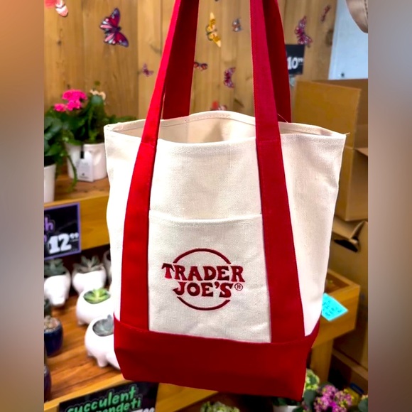 RED - NWT Trader Joe’s Mini Canvas Tote Bag - Picture 1 of 2